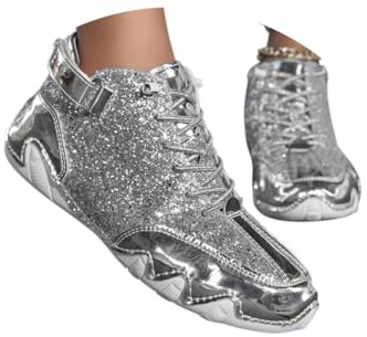 Minetom Sneakers da Donna Uomo con Glitter Strass E Paillettes Metalliche Scarpe da Tennis Leggere Jogging Sportive B Argento 41 EU