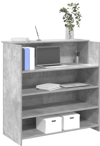 PUGYNBK Bancone per ricevimento, grigio cemento, 100 x 50 x 103,5 cm, in legno con ripiani integrati, per ufficio, hotel o clinica