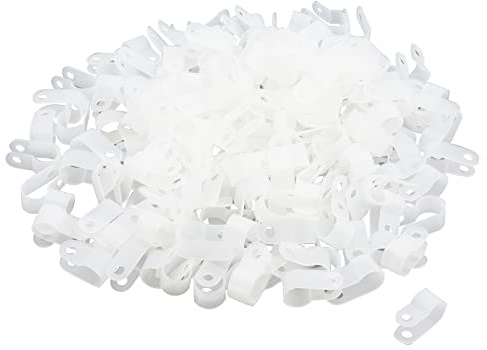 Antrader R-Type Cable Clamp White Nylon Cable Organizer Clips for 3/8 Inch Diameter Wire Rope Management Pack of 200 with Screws