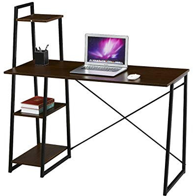 SVITA Combo1 Regal-Schreibtisch Nussbaum-Optik Schwarze Metall-Beine Computertisch Bürotisch Arbeitstisch PC Tisch