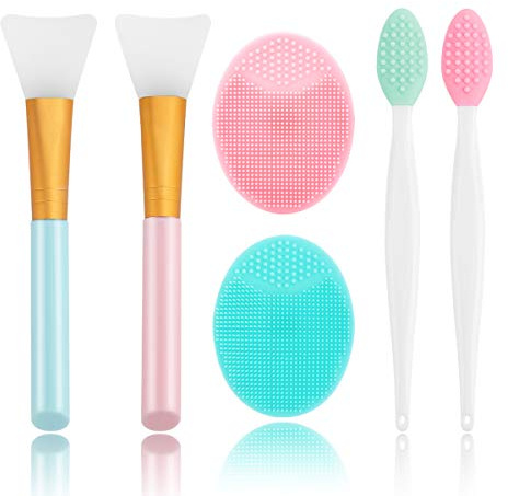 Silicone Face Scrubber, 2pcs Exfoliating Lip Brush, 2pcs Face Cleansing Brush & Silicone Facial Mask Brush Exfoliator Blackhead Skin Care Tool