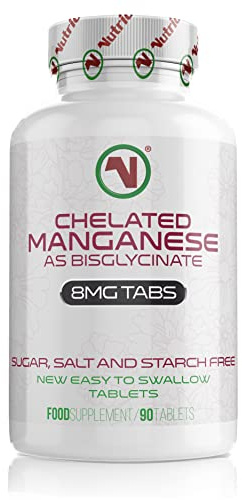 Nutriodol Chelated Manganese Bisglycinate Tablets | 90 Tablets Per Bottle | Half Tablet Per Day | Essential Trace Mineral | Suitable for Vegans