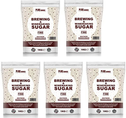 Pure Source Nutrition Brewing Sugar (Glucose) 1KG x 5 = 5KG Home Brew Beer, Lager, Cider, Wine, Spirits Kits, Beer Brewing, Wine Making Sugar