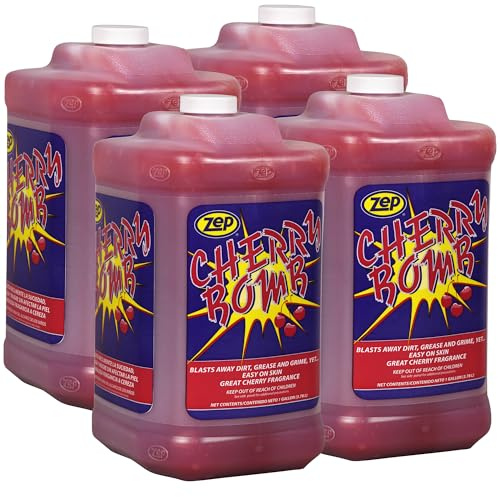 Zep Cherry Bomb Hand Cleaner - 1 Gallon (Case of 4) 95124 - Removes Stubborn Industrial Soils Such As Grease, Tar, Carbon, Asphalt, Inks, Resins, Paints and Adhesives