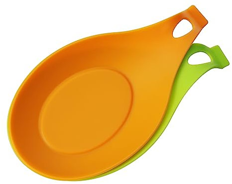 kwmobile 2x Löffelablage aus Silikon - weiche Ablage für Kochlöffel - Küchenlöffelhalter 9,5 x 20 cm - Kochlöffelablage in Grün Orange