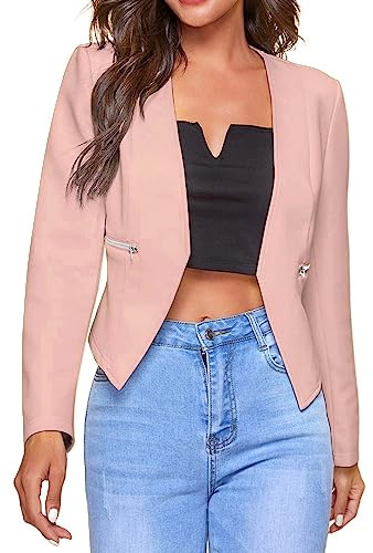 Blazer pour femme, manches longues et courtes, élégantes, légères, pour affaires, bureau, travail, couleur unie, Rose, L