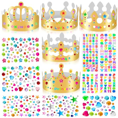 MGZTTHW Gold Paper Crowns, 10pcs Diy Birthday King Crowns Craft to Decorate, Paper Prince Princess Crown Hats for Back to School Classroom