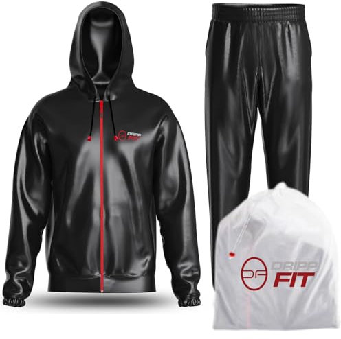 Dripp Fit Sauna Suit 0.32mm Premium PVC Construction - Heavy Duty Sweat Suit for Weight Loss That Fits Men and Women - Includes Machine Washable Bag for Easy Care (Large)