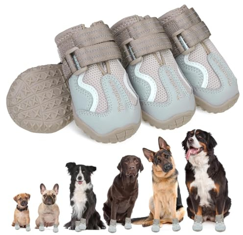 EXPAWLORER 4PCS Anti-Slip Dog Shoes - Breathable Mesh Dog Booties & Paw Protectors with Reflective Straps for Outdoor Cold/Hot Pavement, Indoor Hardwood Floors, Dog Boots for Small Medium Large Dogs