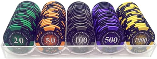 AtKits Set da Poker 100 Pezzi Fiches da Casinò Monte Carlo, Abito in Argilla acrilica 14 Grammi Fiches da Poker Texas Hold'em Blackjack con valori 1-10000 selezionabili (Color : D)