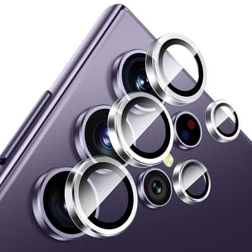 Fewdew för Samsung Galaxy S24 Ultra kameralinsskydd, 9H härdat glas [Ultra HD] [Anti-skrapa] [fodralvänlig] metall individuell ringkamera skärmskyddsfodral för S24 Ultra 5G 2024, klar