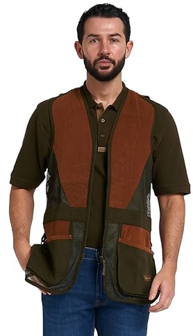 JACK PYKE Men’s Skeet Vest – Clay Pigeon Shooting Waistcoat with Breathable Mesh, Suede Trim & Multi Pockets – Lightweight Outdoor Hunting Jacket, Green XXXL
