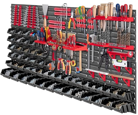 KADAX Étagère murale à outils, 156 x 78 cm, étagère murale d'atelier, étagère d'atelier pour garage, ensemble mural à outils, système de stockage avec bacs de stockage à vue, plaques murales