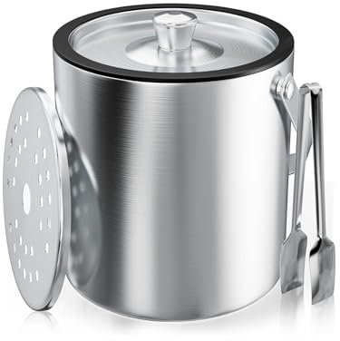 thirei 2L Eiswürfelbehälter, Edelstahl Eisbehälter, mit Sieb und Eiszange, zur Aufbewahrung von Eis und zum Kühlen von Getränken