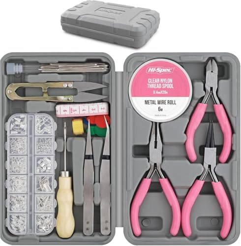 Hi-Spec set da 17 pezzi di strumenti per creazione di gioielli e set di accessori da 600 pezzi. Pinze e fili per bracciali, collane, orecchini fatti a mano, arti e mestieri