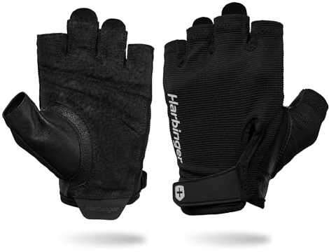 Harbinger Power Gloves 3.0 Gewichtheberhandschuhe für Herren, langlebig, Verstellbarer Handgelenkverschluss, atmungsaktive Lederhandfläche, Schwarz, Größe L