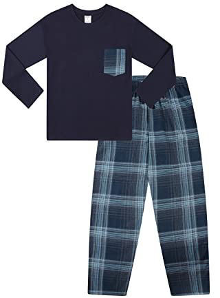 ThePyjamaFactory Ensemble de pyjama à carreaux tartan long bleu marine pour garçons - Bas de pyjama pour enfants, bleu, 14-15 ans