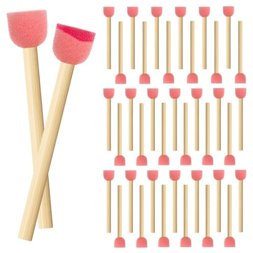 Molain 40 Pcs Foam Stencil Stippling Brush, Round Sponge Brushes for Painting Foam Paint brush Set Paint Sponges for Acrylic Paint for Graffiti Watercolours Arts and Crafts Supplies (Pink)