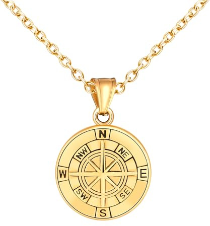 INFINIONLY Collar Colgante Brújula de Acero Inoxidable para Hombre Moda Dorado Colgantes Medallón Vintage Joyería Tendencia para Adolescentes