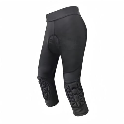 Topeter Pantaloni da bici imbottiti 3D per giovani, leggings Capri da ciclismo con ginocchiere, collant corti da bicicletta a compressione, Nero , 7-8 Years