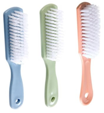 WRITWAA Juego De 3 Cepillos De Limpieza para Zapatos Multifuncionales De Plástico Mango Largo, Cerdas Suaves, para Uso Doméstico Viaje, Colores Azul, Verde y Rosa