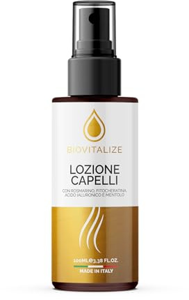 Biovitalize Lozione Capelli Rinforzante al Rosmarino Biotina e Caffeina - Trattamento Coadiuvante Anticaduta Idratante con Acido Ialuronico - Mentolo Coadiuvante Antiforfora - 100ml Made in Italy