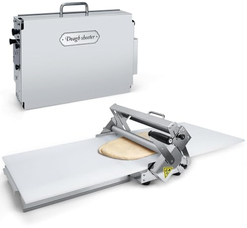 Sfogliatrice manuale compatta, Macchina per Pizza in Acciaio Inox, Sfogliatrice Pasticceria Cornetti, Stendipasta da Tavolo, Spessore Regolabile, per Preparare Pasta Sfoglia per Pasticceria (A, Rs201)