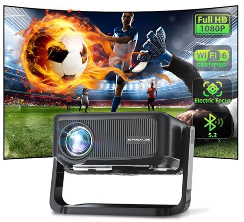 Mini Beamer【360° drehbar/3S Motorischer Fokus】 25000LM 1080P HD, Videoprojektor WiFi6 Bluetooth 5.2 Projektor 70% Zoom: Trapezkorrektur ONOAYO Outdoor Beamer Unterstützt 4K Heimkino HDMI/TV Stick