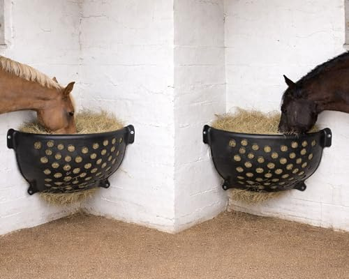 Lot de 2 râteliers à foin en forme de cheval - Pour 20 kg de nourriture - Râtelier mural avec trous pour foin toujours frais