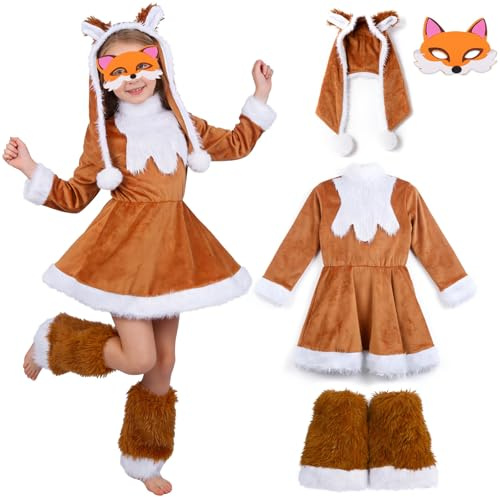 Moiuguli Disfraz de zorro para niños, disfraz de zorro, incluye sombrero, funda para zapatos, máscara de cara, disfraz de zorro para disfraz de carnaval para niños y niñas, disfraz de niño de los