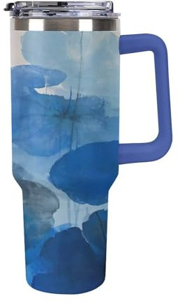 YKLBV 40 Oz Lotus Pond Printed Stainless Steel Vacuum Insulation Cup Strap Straw Straws Can Be Cleaned with Dishwasher Suitable for Outdoor, Car And Tourism
