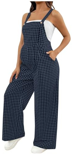 DeHolifer Salopette Premaman da Donna,2026 Stampa a Quadri Pantaloni Tuta Vita Regolabile Pantalone Palazzo Estiva Pantaloni,Comodi Morbido Leggings vestibilità Ampia Pants Elegante Abbigliamento