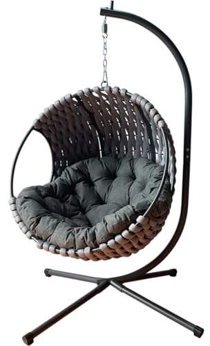 Marvin Poltrona Sospesa Itaca da Giardino con Cuscino Impermeabile, Poltrona Pensile Relax in Acciaio Zincato e Corda Poliestere, Design Moderno per Terrazzo Balcone Outdoor (ANTRACITE-GRIGIO)
