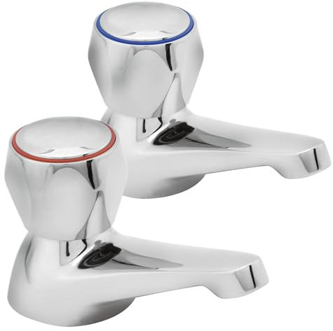 Deva Profile DCM102 Bath Taps with Chrome Finish Hot & Cold Round Handles-Replacement Commercial Pair Bathroom Bathtub Filler Ensuite Brass Faucets-12 Year Warranty, Set of 2 Pieces