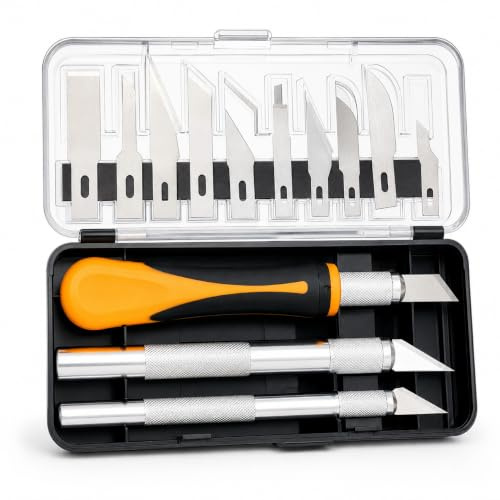 Topolenashop 16 Pezzi Set Bisturi per Modellismo – Taglierino di Precisione con 3 Manici e 13 Lame Intercambiabili, Tagliabalsa per Fai da Te e Artigianato