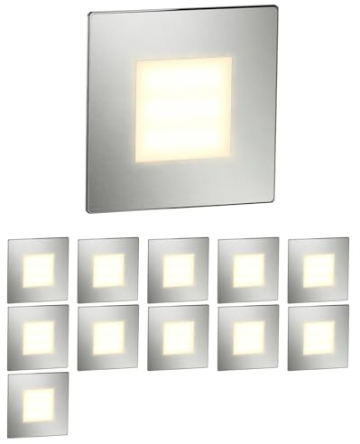 ledscom.de 12x LED-trappbelysning/väggarmatur FEX för inomhus- och utomhusbruk, fyrkantig, rostfritt stål, 85 x 85 mm, varmvitt