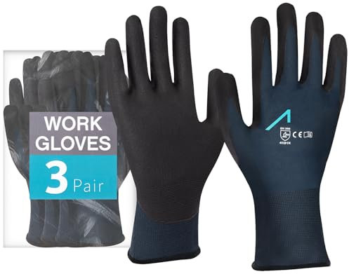 ACE Arbeitshandschuhe - 3 Paar Schutzhandschuhe für Handwerk & Garten - Handschuhe für die Arbeit - 09/L (3er Pack)