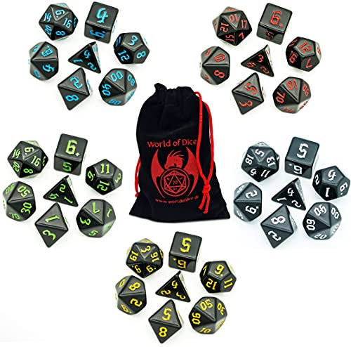 Pen and Paper Würfel Set - 35 polyedrische Würfel, ideal für Dungeons and Dragons (D&D), Das Schwarze Auge (DSA), Splittermond und alle weiteren RPG-Systeme (Set 3 (Midnight))