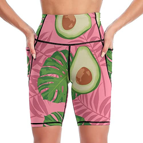 Yogahose Rosa Grüne Monstera Tights Damen Leggings Kurz