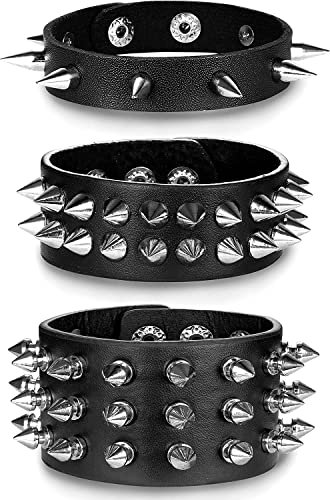 LOLIAS 3 Teiliges Punk Lederarmband Metallnieten Armband Armband Verstellbare Manschette Gothic Rock Armband für Männer Frauen Cosplay Party