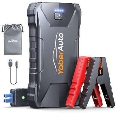YaberAuto Avviatore Batteria Auto, 6000A Booster Avviamento per Tutto Benzina e 10L Diesel Motori, Avviatore Emergenza per Auto/Moto Portatile con Avviatore Forzato