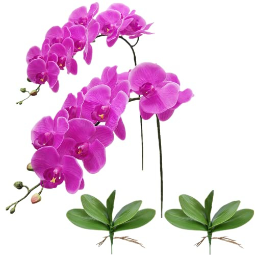 2 tallos de orquídea artificial, simulación de tacto real, ramas de Phalaenopsis, 9 flores grandes, 42 pulgadas de alto, para decoración del hogar, boda, fiesta (morado)
