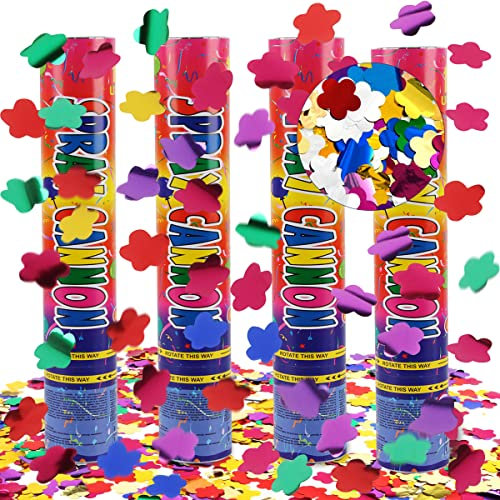 Konfettikanone, Hillylolly 4 X Party Popper Konfetti, Konfettikanone Geburtstag 28 CM, Party Popper Bunt, Konfetti Kanone Glitzer, Konfettibombe für Hochzeit, Geburtstag, Party, Silvester (A)
