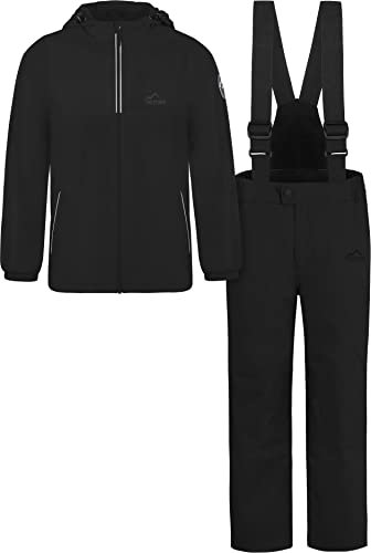 normani Kinder Winter Set - wasserdichte Ski Winterhose mit Hosenträgern und Winterjacke Schneeanzug Ski Set für Jungen und Mädchen Farbe Schwarz Größe 146-152