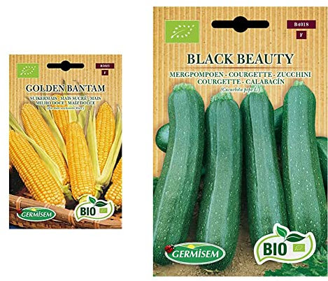 Germisem Biologico Golden Bantam Semi di Mais Dolce 7 g & Biologico Black Beauty Semi di Zucchine 3 g