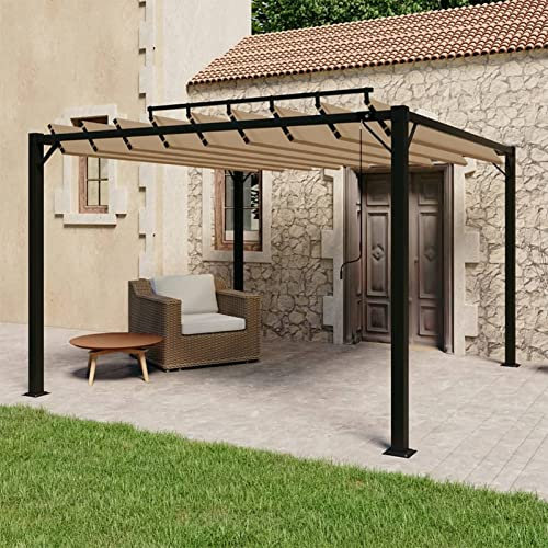 LAPOOH Pavillon mit Lamellendach, Faltpavillon, Pergola, Partyzelt, Standmarkise, Sonnenzelt, Garten Pavillion, Grillpavillon,3x3 m Taupe Stoff und Aluminium