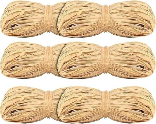 6 Stück 50 g Bast Raffia, Naturbast zum Basteln, Natur Raffiabast, Weben und Gärtnern, Wird zur Dekoration von Geschenken und Kartonverpackungen verwendet
