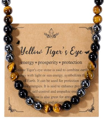 PiercingJak Herren Halskette Tigerauge Obsidian Hämatit Edelstein Kette Männer Damen Kristallkette Perlenkette Heilsteine Schmuck Amulett Spirituelle Geschenk für Mann Frauen, 8mm Steine Perlen