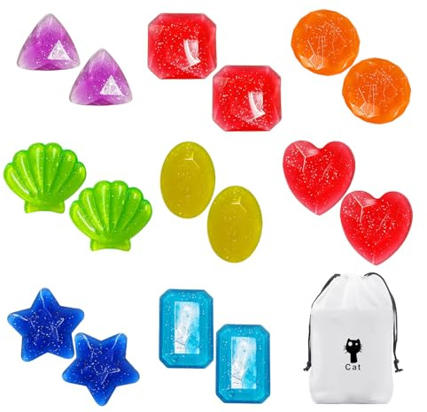 DHSBGWSX 16 Stück Bunte Edelsteine, 1 Stück Aufbewahrungstasche, Tauch-Edelstein-Spielzeug, Kinder-Schwimm-Edelstein-Set, Sinkende Tauch-Edelsteine, Leuchtende Edelsteine, Schwimm- Und Tauchspielzeug
