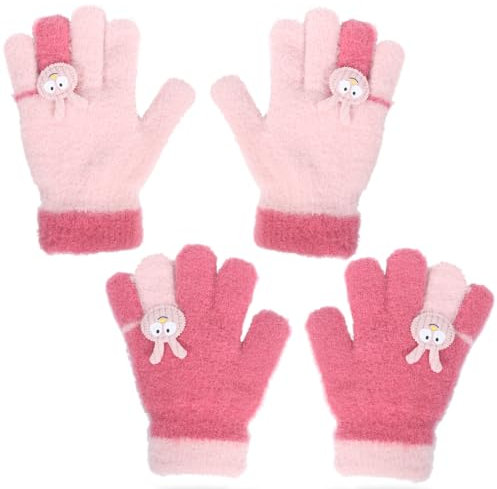 Becellen 2 Paar Winter Strickhandschuhe Kinder, 2 Farben Niedliche Magische Handschuhe Elastische Warme Vollfinger Handschuhe für Jungen Mädchen